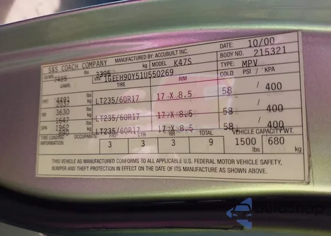 2001 Cadillac Deville Standard z USA, uszkodzony, nr VIN 1GEEH90Y51U550269